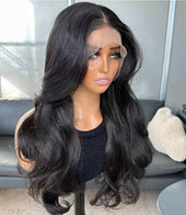 Natural Black Curtain Bangs Human blend Lace Front Wig